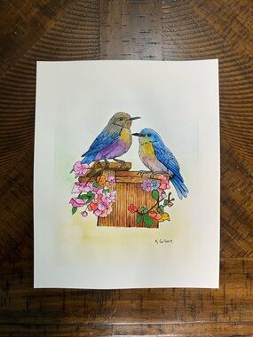 Bluebird Garden – Original Watercolor Painting (8x10)
